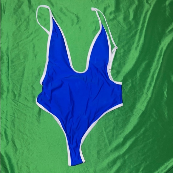Blue and White One Piece Swimsuit size Medium - Picture 1 of 5
